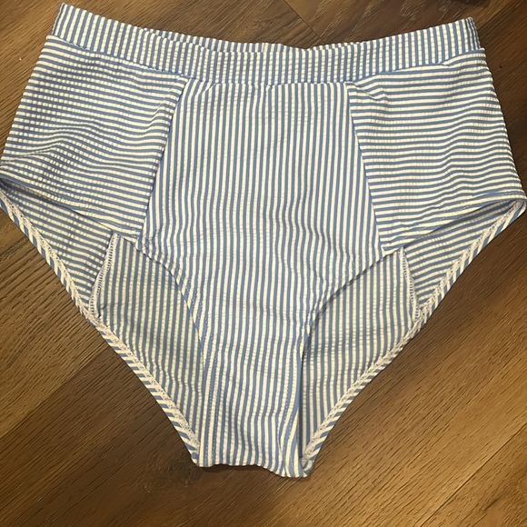 Blue stripe seersucker high waisted swim BOTTOM ONLY - Picture 2 of 2